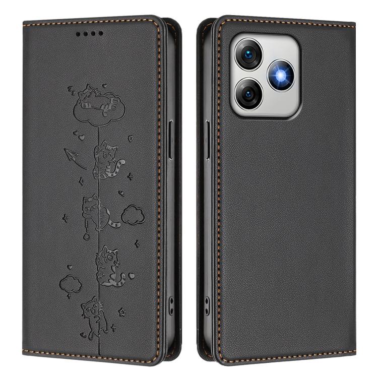For Ulefone Note 18 Pro / Note 18 Ultra 5G Cute Cats Embossed Magnetic RFID Vegan Leather Phone Case