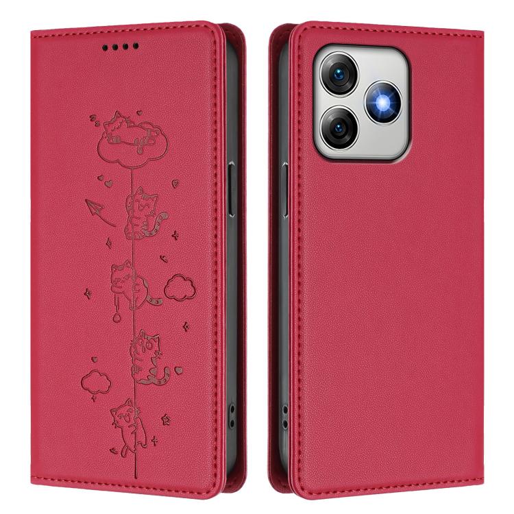 For Ulefone Note 18 Pro / Note 18 Ultra 5G Cute Cats Embossed Magnetic RFID Vegan Leather Phone Case