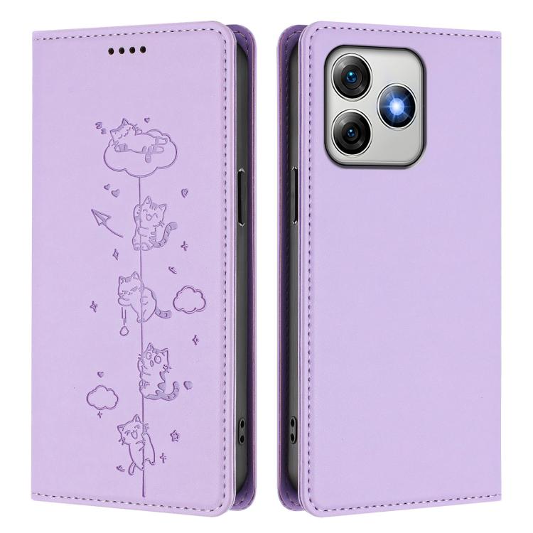 For Ulefone Note 18 Pro / Note 18 Ultra 5G Cute Cats Embossed Magnetic RFID Vegan Leather Phone Case