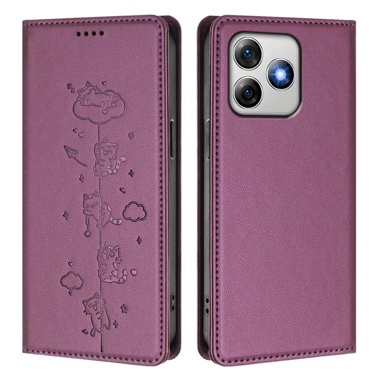 For Ulefone Note 18 Pro / Note 18 Ultra 5G Cute Cats Embossed Magnetic RFID Vegan Leather Phone Case