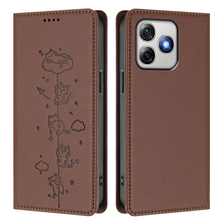 For Ulefone Note 18 Pro / Note 18 Ultra 5G Cute Cats Embossed Magnetic RFID Vegan Leather Phone Case