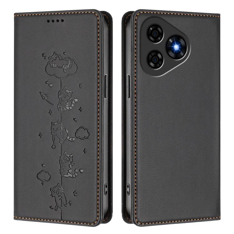 For Ulefone Note 19 Cute Cats Embossed Magnetic RFID Vegan Leather Phone Case