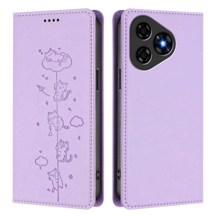 For Ulefone Note 19 Cute Cats Embossed Magnetic RFID Vegan Leather Phone Case