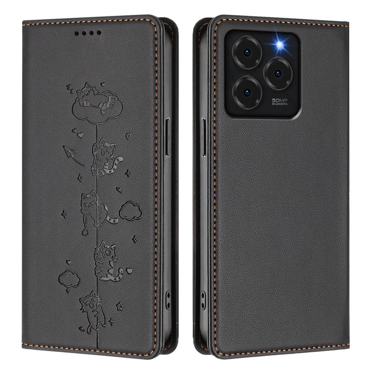 For Ulefone Note 20 Pro Cute Cats Embossed Magnetic RFID Vegan Leather Phone Case