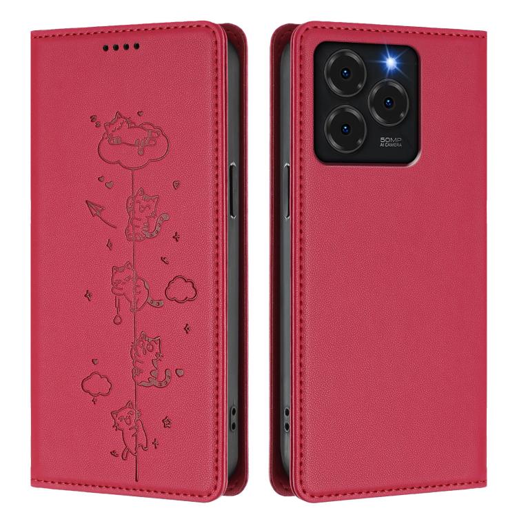 For Ulefone Note 20 Pro Cute Cats Embossed Magnetic RFID Vegan Leather Phone Case
