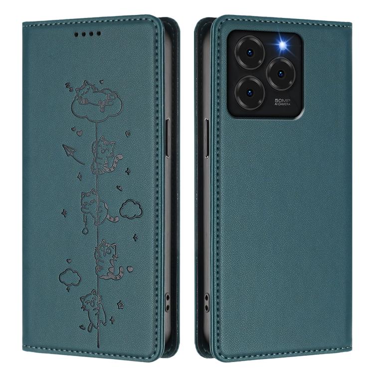 For Ulefone Note 20 Pro Cute Cats Embossed Magnetic RFID Vegan Leather Phone Case