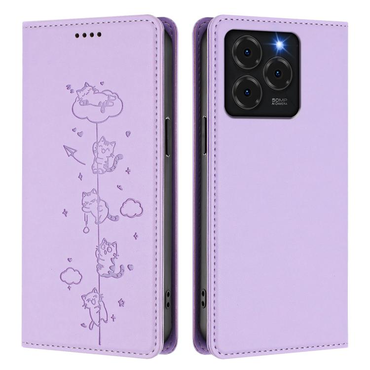 For Ulefone Note 20 Pro Cute Cats Embossed Magnetic RFID Vegan Leather Phone Case