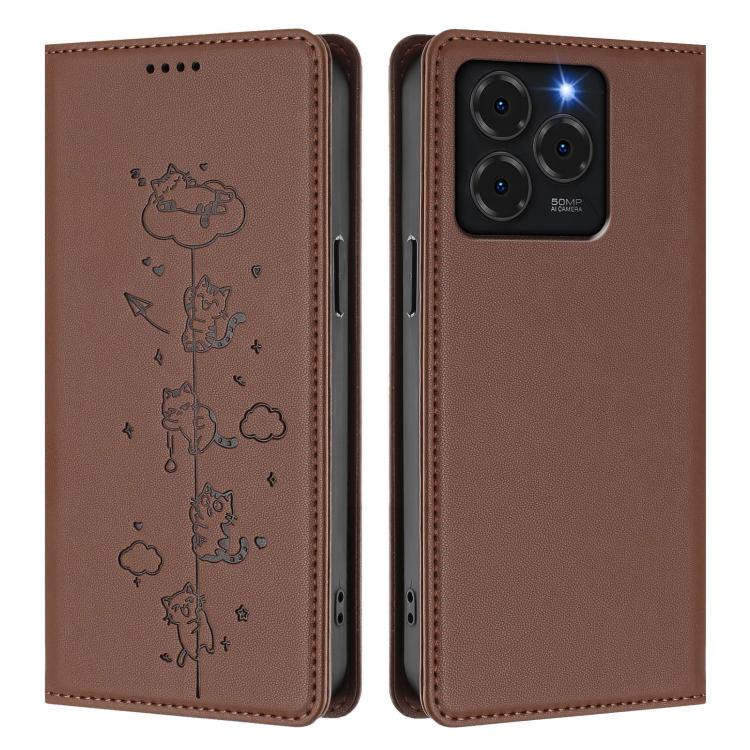 For Ulefone Note 20 Pro Cute Cats Embossed Magnetic RFID Vegan Leather Phone Case
