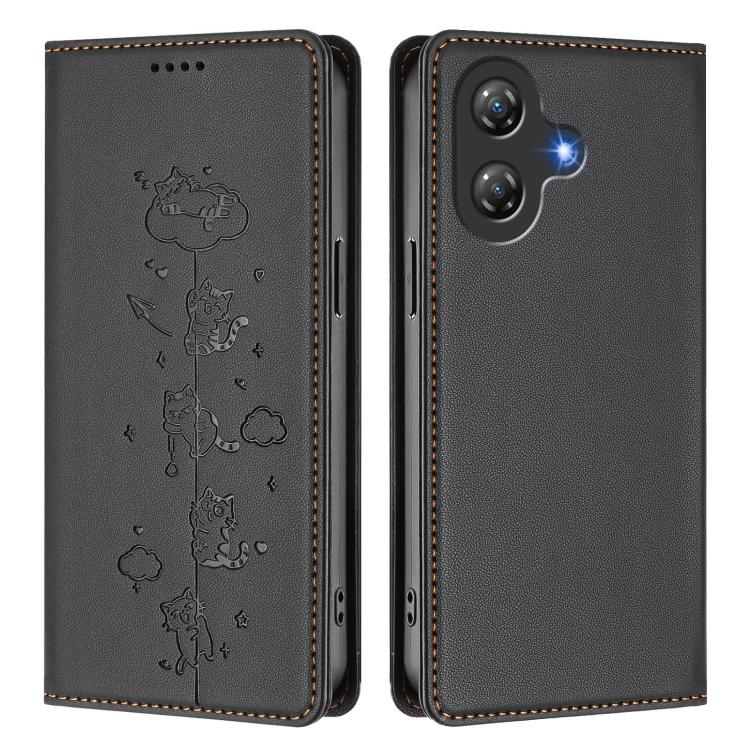 For Ulefone Note 21 Cute Cats Embossed Magnetic RFID Vegan Leather Phone Case