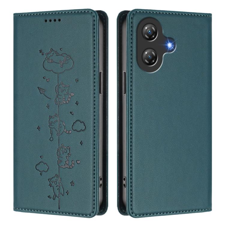 For Ulefone Note 21 Cute Cats Embossed Magnetic RFID Vegan Leather Phone Case