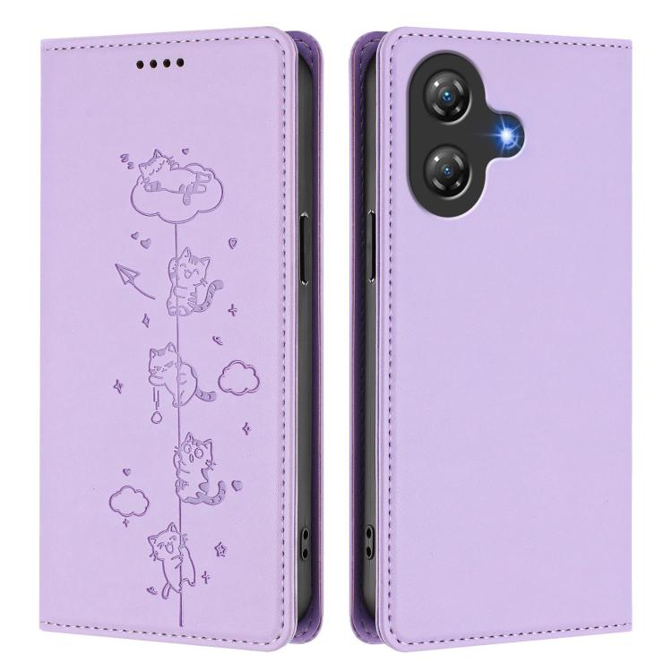 For Ulefone Note 21 Cute Cats Embossed Magnetic RFID Vegan Leather Phone Case