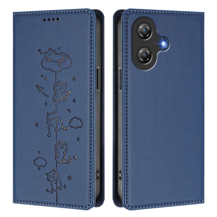 For Ulefone Note 21 Cute Cats Embossed Magnetic RFID Vegan Leather Phone Case
