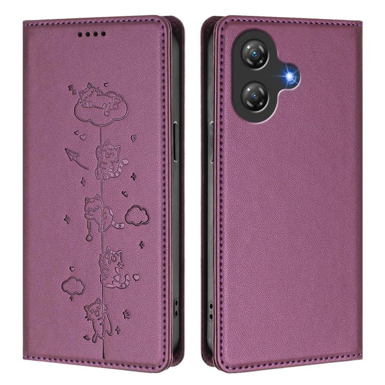 For Ulefone Note 21 Cute Cats Embossed Magnetic RFID Vegan Leather Phone Case
