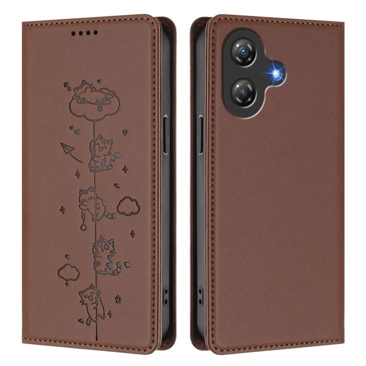 For Ulefone Note 21 Cute Cats Embossed Magnetic RFID Vegan Leather Phone Case
