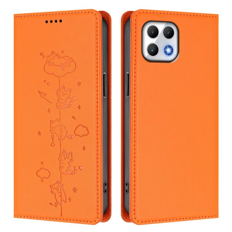 For T-Mobile REVVL 7 5G / T Phone 2 5G Cute Cats Embossed Magnetic RFID Vegan Leather Phone Case