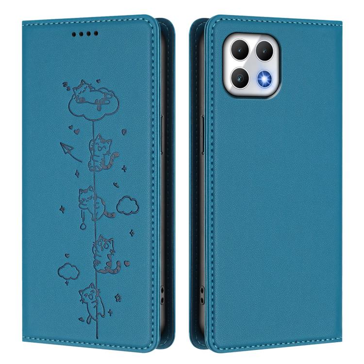 For T-Mobile REVVL 7 5G / T Phone 2 5G Cute Cats Embossed Magnetic RFID Vegan Leather Phone Case