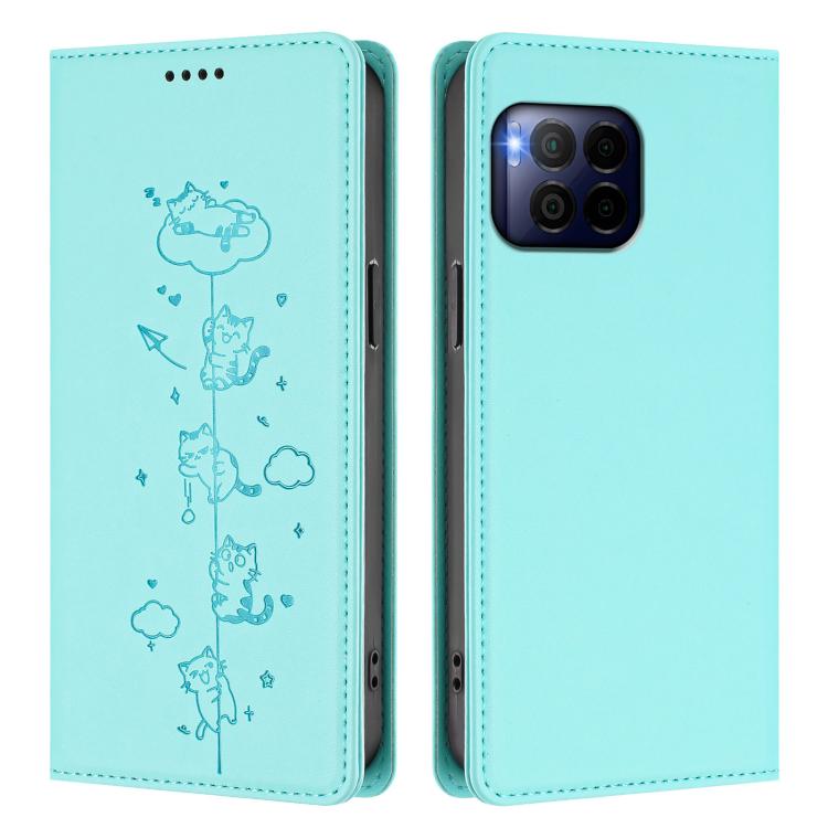 For T-Mobile REVVL 7 Pro 5G / T Phone 2 Pro 5G Cute Cats Embossed Magnetic RFID Vegan Leather Phone Case
