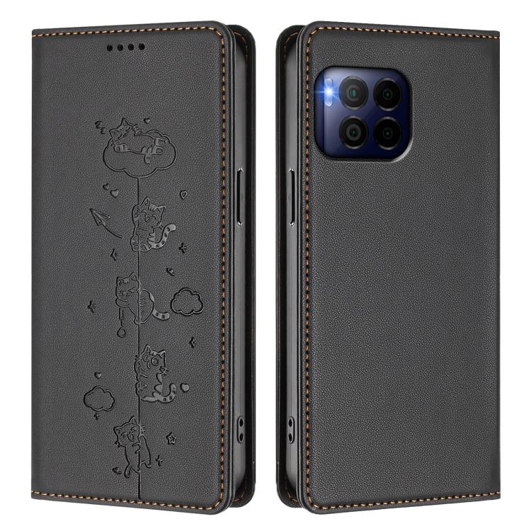 For T-Mobile REVVL 7 Pro 5G / T Phone 2 Pro 5G Cute Cats Embossed Magnetic RFID Vegan Leather Phone Case