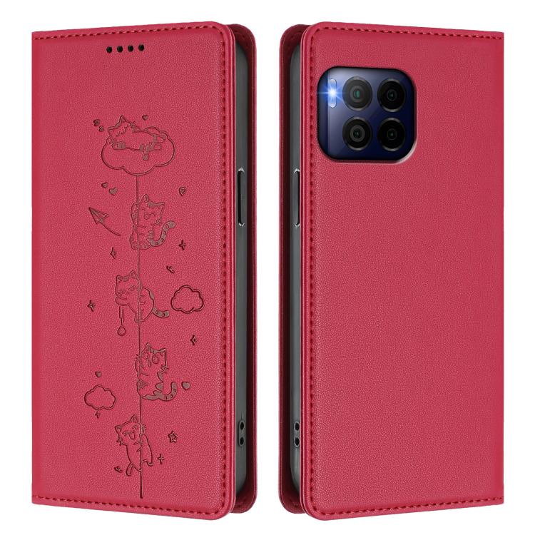 For T-Mobile REVVL 7 Pro 5G / T Phone 2 Pro 5G Cute Cats Embossed Magnetic RFID Vegan Leather Phone Case