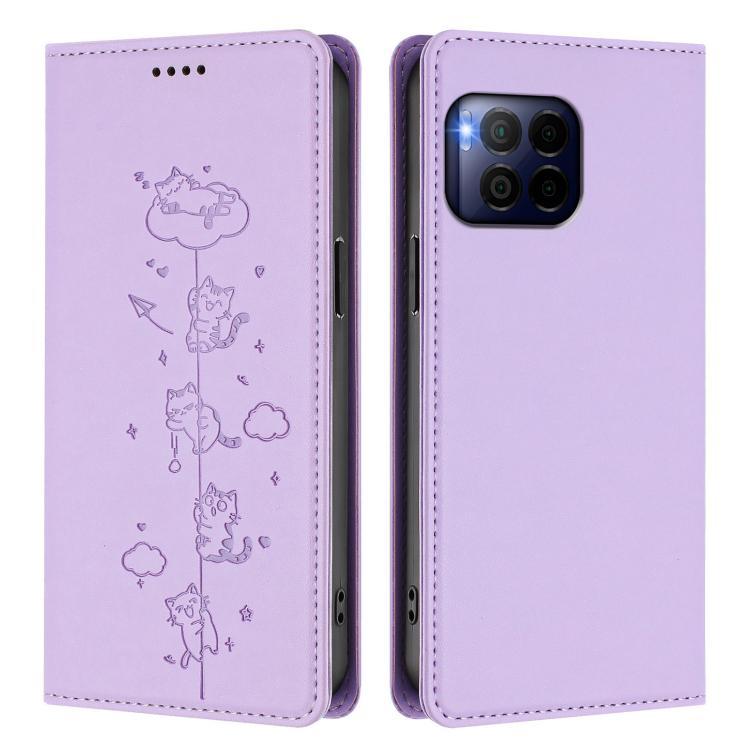 For T-Mobile REVVL 7 Pro 5G / T Phone 2 Pro 5G Cute Cats Embossed Magnetic RFID Vegan Leather Phone Case