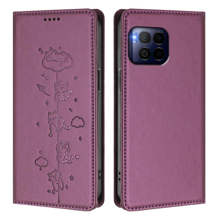 For T-Mobile REVVL 7 Pro 5G / T Phone 2 Pro 5G Cute Cats Embossed Magnetic RFID Vegan Leather Phone Case
