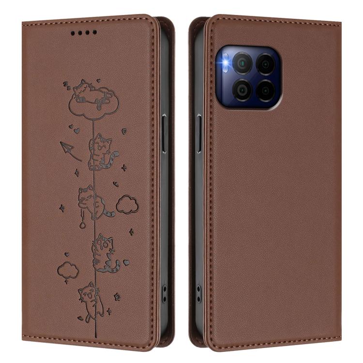 For T-Mobile REVVL 7 Pro 5G / T Phone 2 Pro 5G Cute Cats Embossed Magnetic RFID Vegan Leather Phone Case