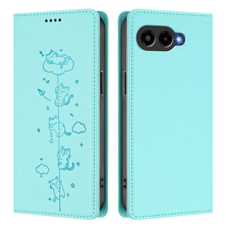 For T-Mobile REVVL 8 5G / T Phone 3 Cute Cats Embossed Magnetic RFID Vegan Leather Phone Case