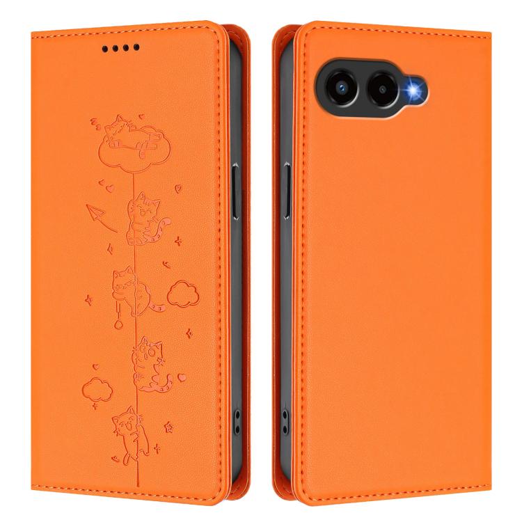 For T-Mobile REVVL 8 5G / T Phone 3 Cute Cats Embossed Magnetic RFID Vegan Leather Phone Case