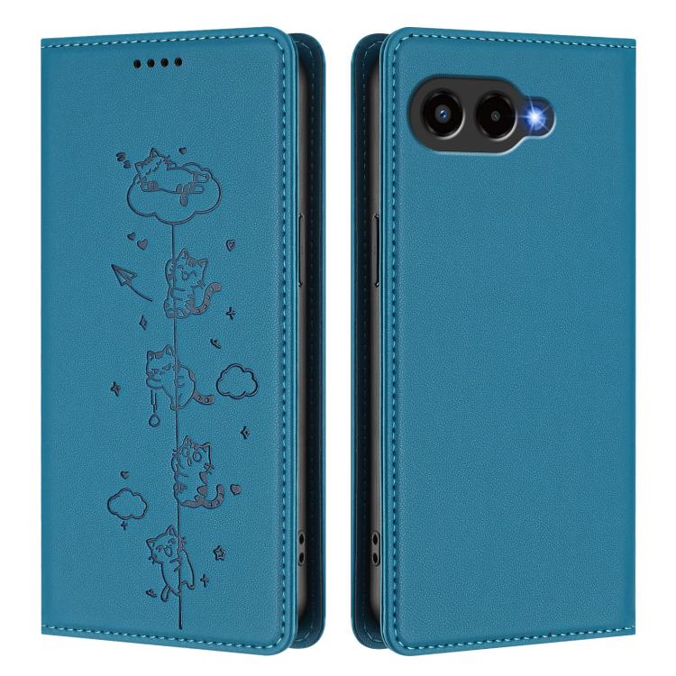 For T-Mobile REVVL 8 5G / T Phone 3 Cute Cats Embossed Magnetic RFID Vegan Leather Phone Case
