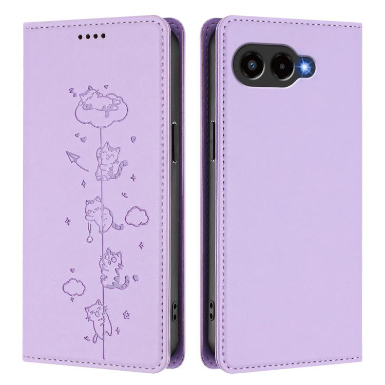 For T-Mobile REVVL 8 5G / T Phone 3 Cute Cats Embossed Magnetic RFID Vegan Leather Phone Case