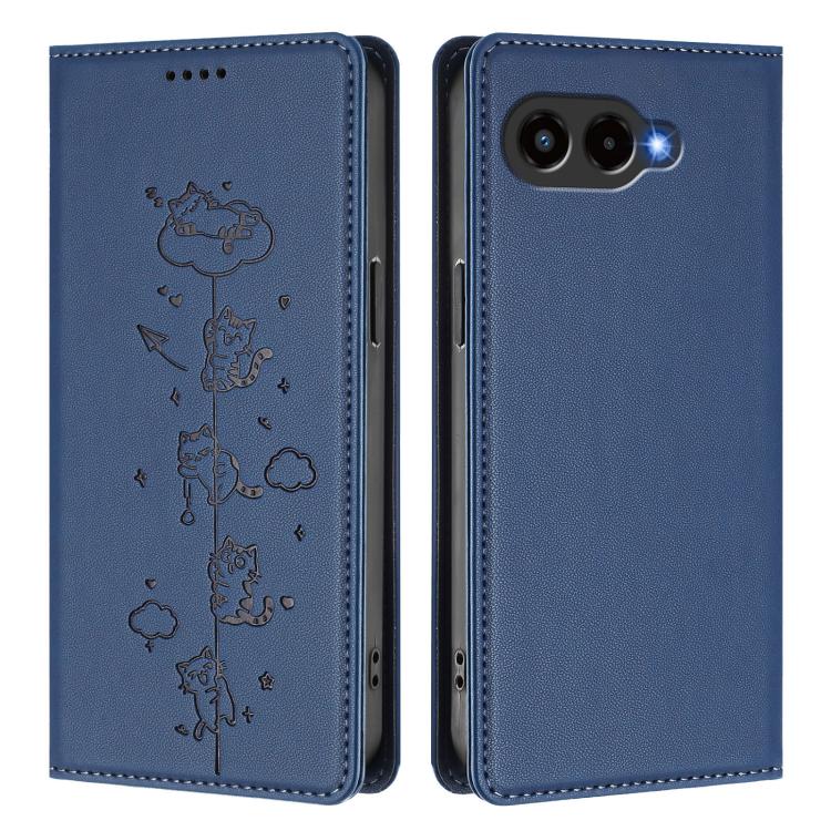 For T-Mobile REVVL 8 5G / T Phone 3 Cute Cats Embossed Magnetic RFID Vegan Leather Phone Case