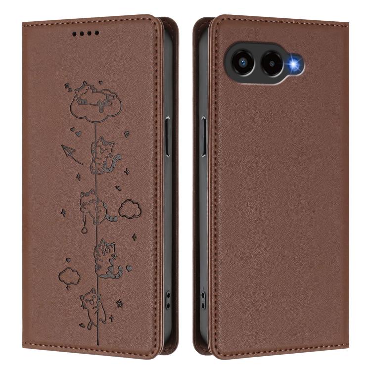 For T-Mobile REVVL 8 5G / T Phone 3 Cute Cats Embossed Magnetic RFID Vegan Leather Phone Case