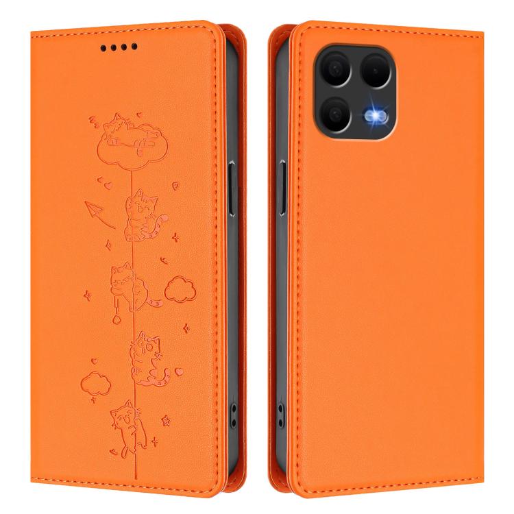 For T-Mobile REVVL 8 Pro 5G / T Phone 3 Pro 5G Cute Cats Embossed Magnetic RFID Vegan Leather Phone Case