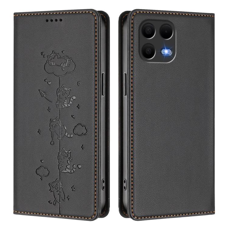 For T-Mobile REVVL 8 Pro 5G / T Phone 3 Pro 5G Cute Cats Embossed Magnetic RFID Vegan Leather Phone Case