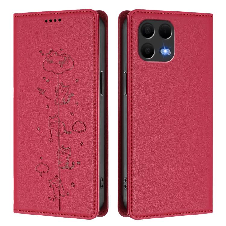 For T-Mobile REVVL 8 Pro 5G / T Phone 3 Pro 5G Cute Cats Embossed Magnetic RFID Vegan Leather Phone Case