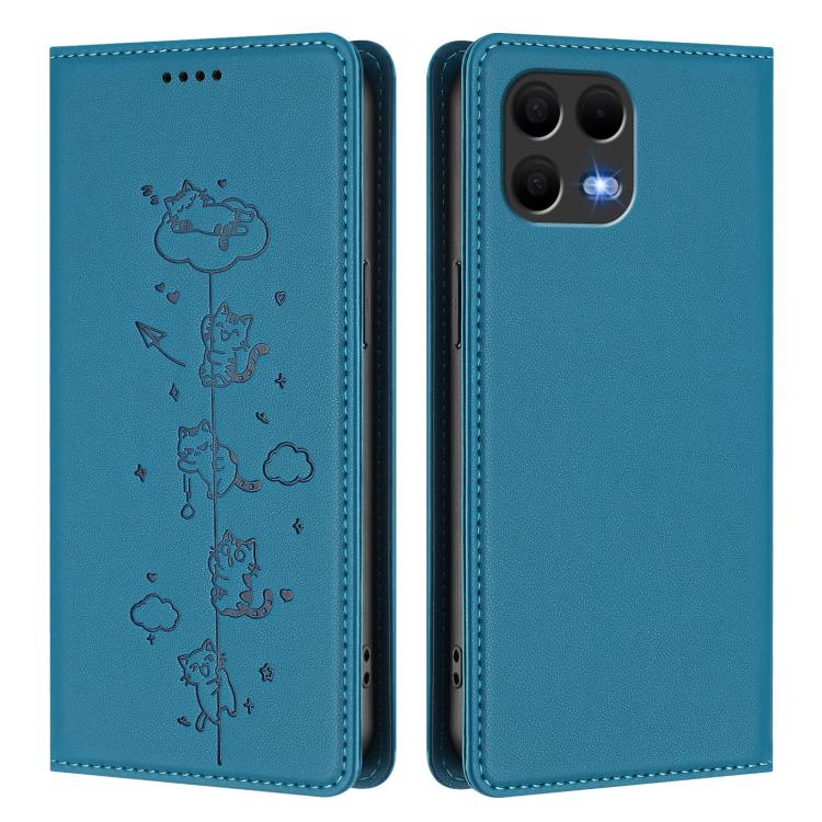 For T-Mobile REVVL 8 Pro 5G / T Phone 3 Pro 5G Cute Cats Embossed Magnetic RFID Vegan Leather Phone Case