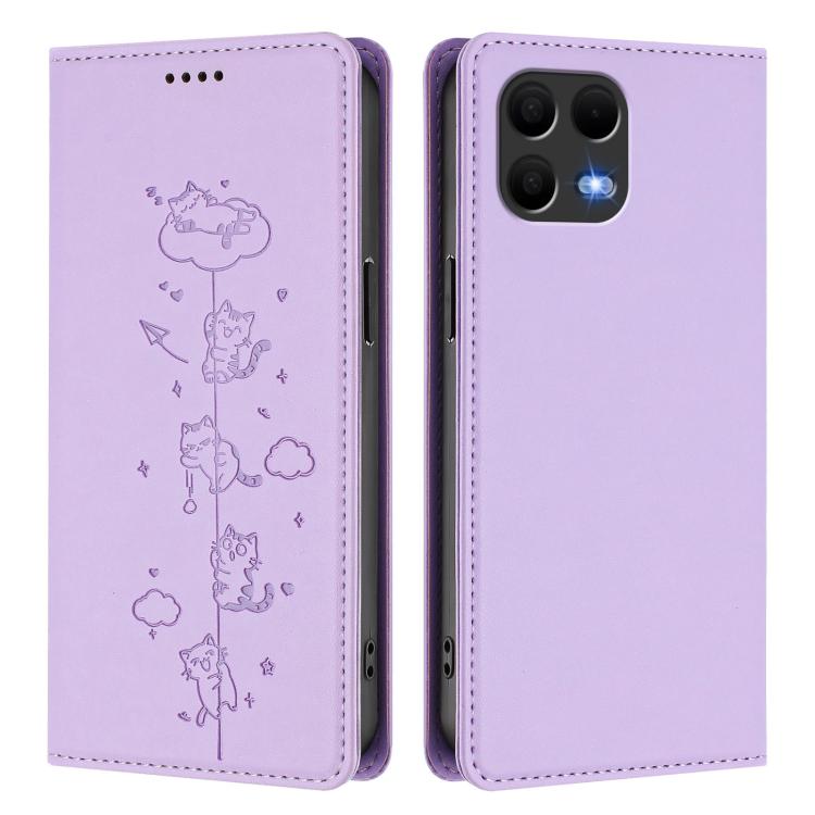 For T-Mobile REVVL 8 Pro 5G / T Phone 3 Pro 5G Cute Cats Embossed Magnetic RFID Vegan Leather Phone Case
