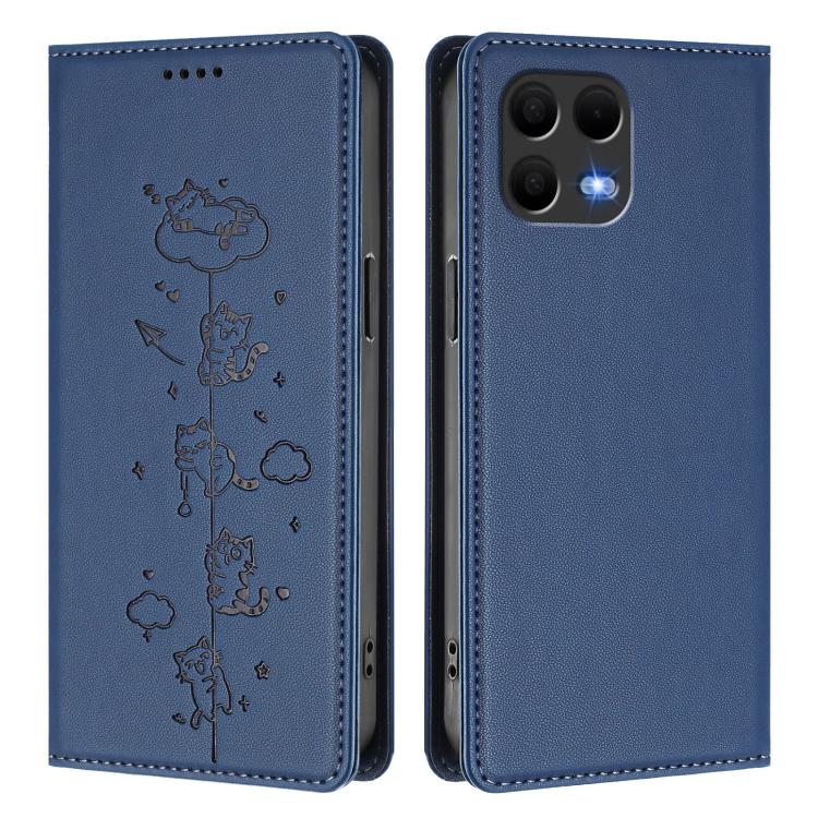 For T-Mobile REVVL 8 Pro 5G / T Phone 3 Pro 5G Cute Cats Embossed Magnetic RFID Vegan Leather Phone Case