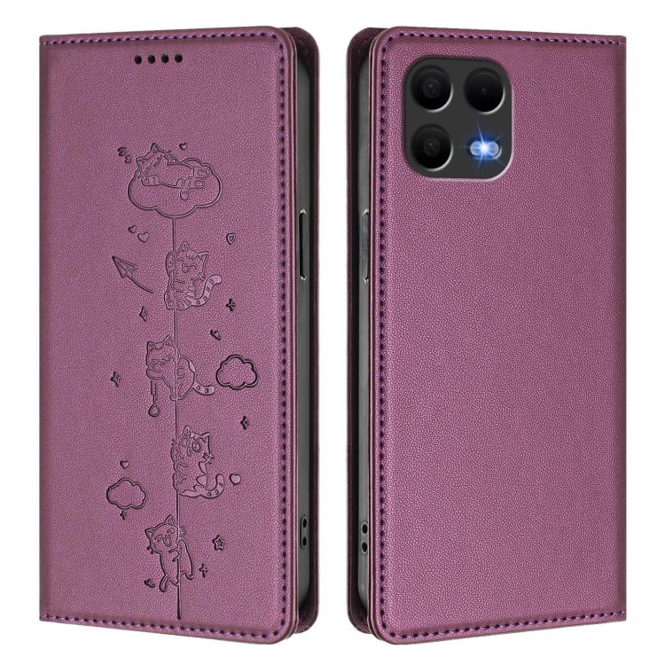 For T-Mobile REVVL 8 Pro 5G / T Phone 3 Pro 5G Cute Cats Embossed Magnetic RFID Vegan Leather Phone Case