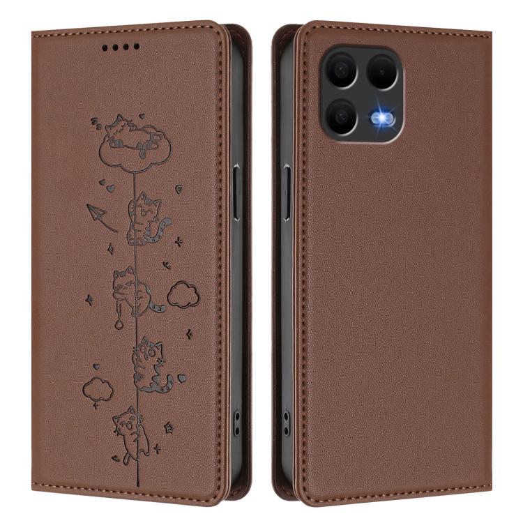 For T-Mobile REVVL 8 Pro 5G / T Phone 3 Pro 5G Cute Cats Embossed Magnetic RFID Vegan Leather Phone Case
