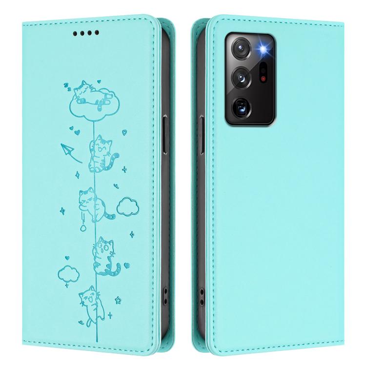 For Samsung Galaxy Note20 Ultra Cute Cats Embossed Magnetic RFID Vegan Leather Phone Case