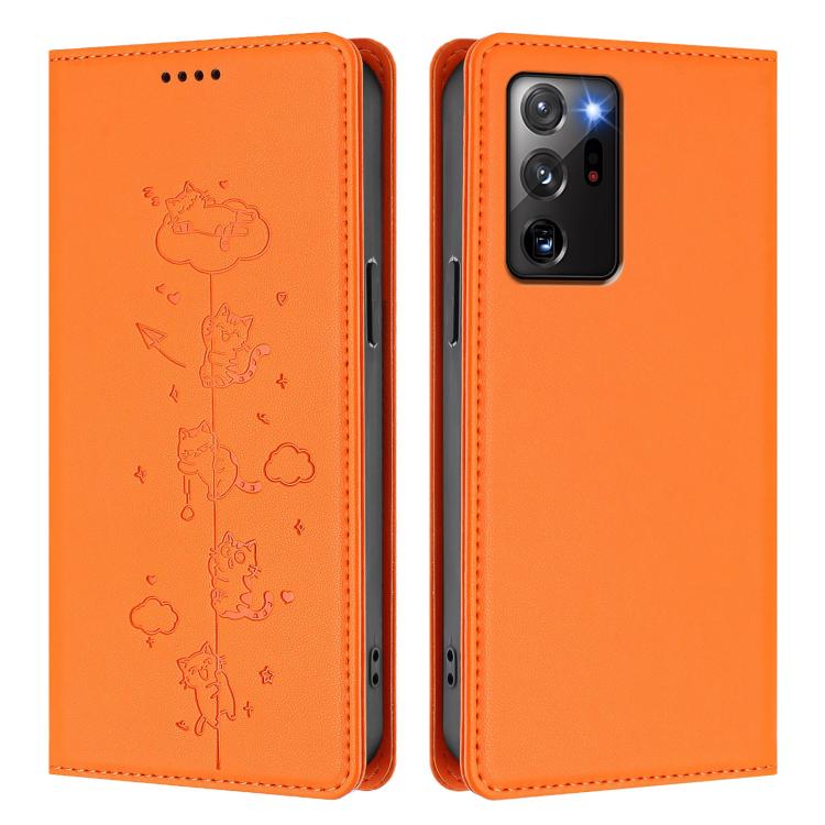 For Samsung Galaxy Note20 Ultra Cute Cats Embossed Magnetic RFID Vegan Leather Phone Case