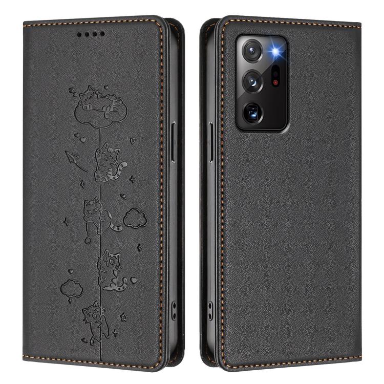 For Samsung Galaxy Note20 Ultra Cute Cats Embossed Magnetic RFID Vegan Leather Phone Case