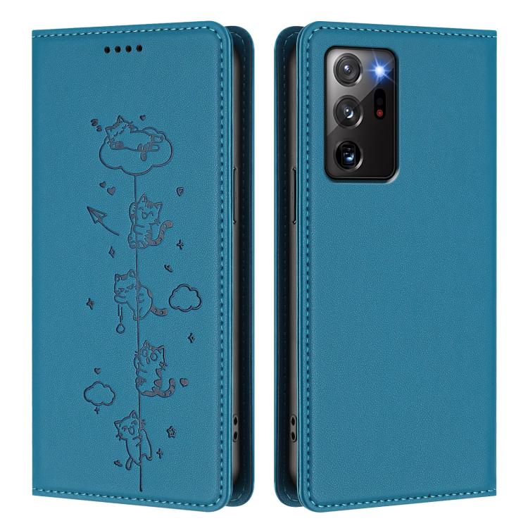 For Samsung Galaxy Note20 Ultra Cute Cats Embossed Magnetic RFID Vegan Leather Phone Case