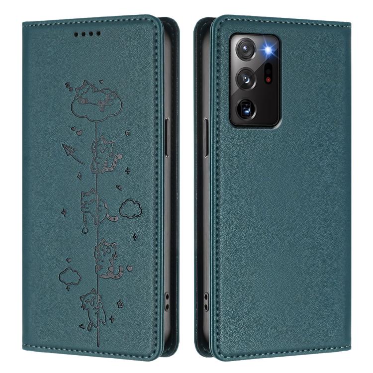 For Samsung Galaxy Note20 Ultra Cute Cats Embossed Magnetic RFID Vegan Leather Phone Case