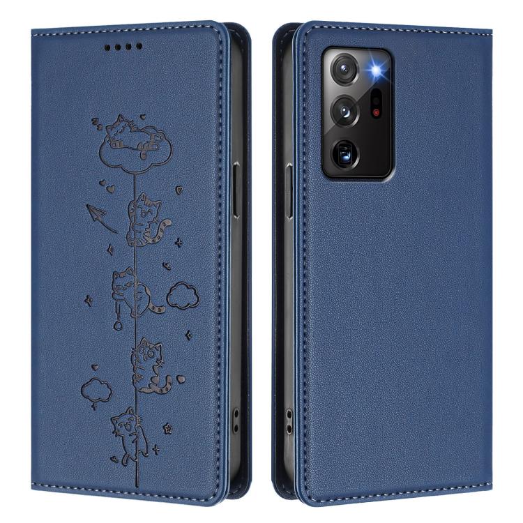 For Samsung Galaxy Note20 Ultra Cute Cats Embossed Magnetic RFID Vegan Leather Phone Case