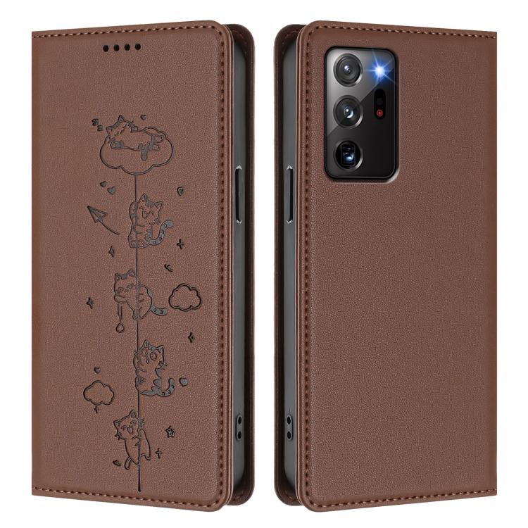 For Samsung Galaxy Note20 Ultra Cute Cats Embossed Magnetic RFID Vegan Leather Phone Case