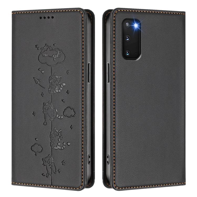 For Samsung Galaxy S20 Cute Cats Embossed Magnetic RFID Vegan Leather Phone Case