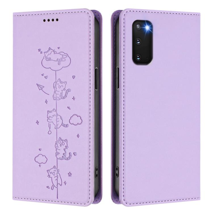 For Samsung Galaxy S20 Cute Cats Embossed Magnetic RFID Vegan Leather Phone Case