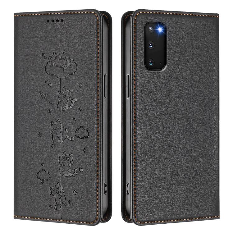 For Samsung Galaxy S20 FE Cute Cats Embossed Magnetic RFID Vegan Leather Phone Case